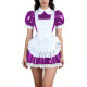 Fetish Sweet Maid Dress Outfits Party Anime Cosplay Puff Sleeve Mini Dress with Apron Sissy Lace Trims Roleplay Maid Uniforms
