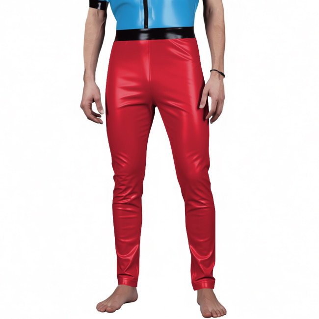 Mens New Vinyl PVC Leather Pants Male Casual Stretch Slim Pencil Pant Wetlook High Waist Trousers Sexy Stage Leggings Clubwear