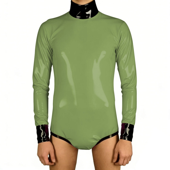 Rave Party Jumpsuit for Men Wetlook PVC Leather Rompers Clubwear Long Sleeve Patchwork One Piece Bodysuit Sissy Cosplay Zentai