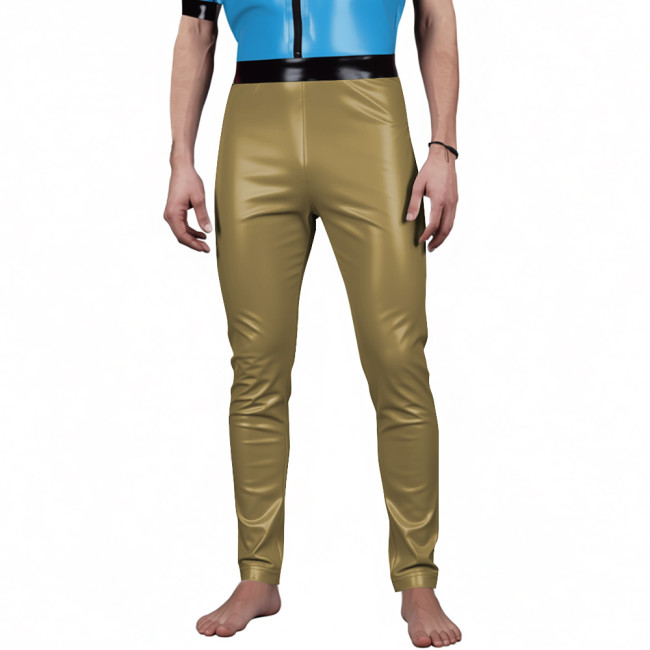 Mens New Vinyl PVC Leather Pants Male Casual Stretch Slim Pencil Pant Wetlook High Waist Trousers Sexy Stage Leggings Clubwear