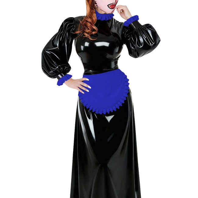 Lolita French Apron Maid Long Dresses Sissy Cross-dresser Waitress Maid Party Cosplay Costume Vinyl PVC Leather Maid Uniforms