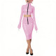 Shiny Vinyl PVC Dress Outfits Full Sleeves Stand Collar Crop Top with High Waist Bodycon Midi Skirt Club Bondage 2-Piece Set