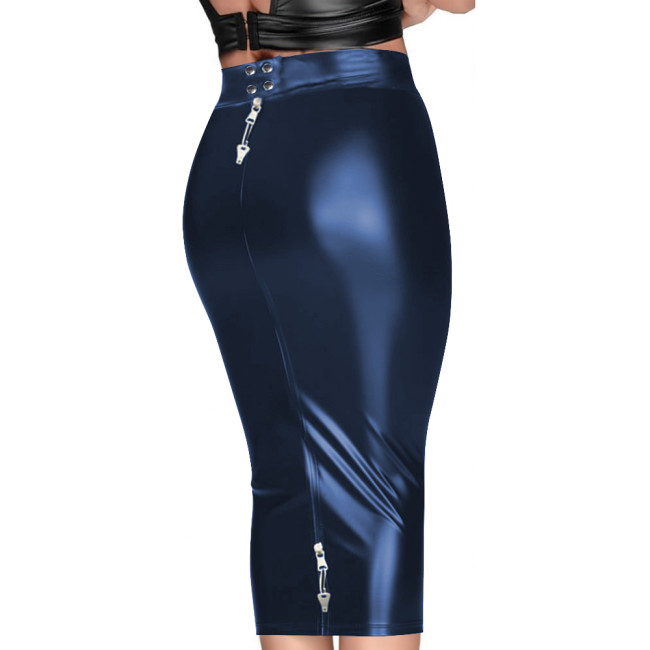 Fetish Sexy Midi Hobble Skirts Lockable Matte PU Leather Bodycon Club Skirts Sissy High Waisted Skinny Pencil Skirts Party Wear