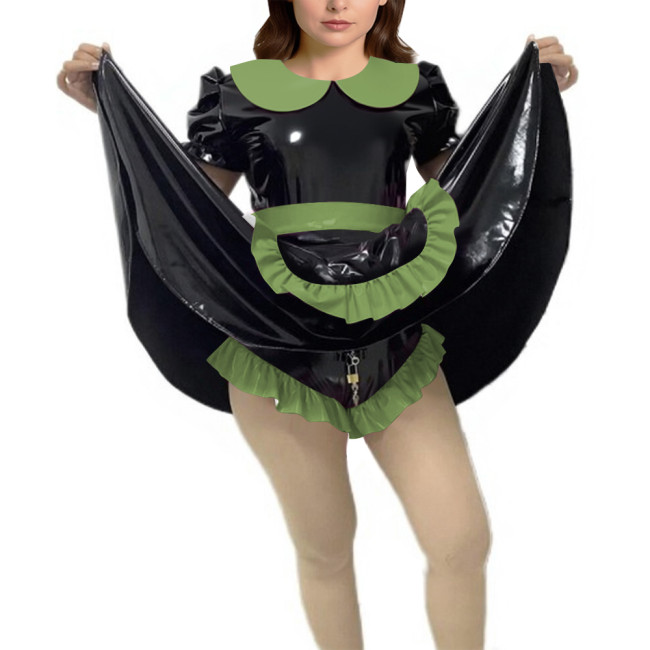 Shiny Vinyl PVC Dress Outfits Full Sleeves Stand Collar Crop Top with High Waist Bodycon Midi Skirt Club Bondage 2-Piece Set