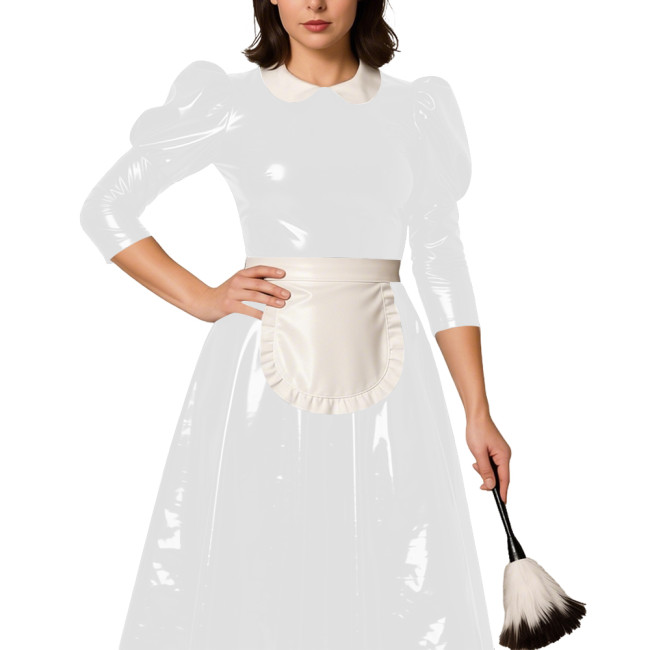 Classic Lolita Long Maid Dress with Puff Sleeve Revelry Party French Maid Cosplay Dress Outfits PVC Shiny Leather Maid Uniforms
