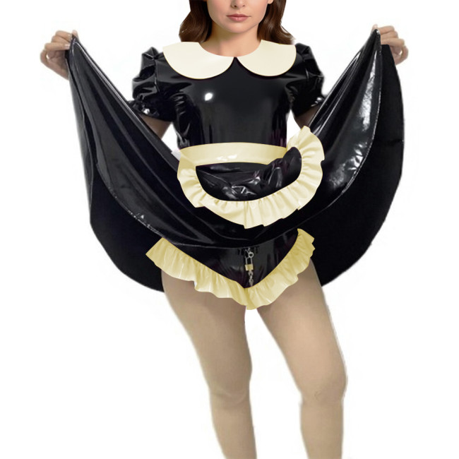 Shiny Vinyl PVC Dress Outfits Full Sleeves Stand Collar Crop Top with High Waist Bodycon Midi Skirt Club Bondage 2-Piece Set