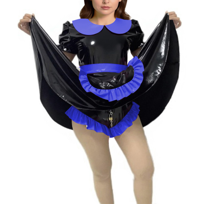 Shiny Vinyl PVC Dress Outfits Full Sleeves Stand Collar Crop Top with High Waist Bodycon Midi Skirt Club Bondage 2-Piece Set