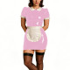 Women's Cute Bodycon Maid Dress Ruffled Apron PVC Glossy Leather Cosplay Maid Uniforms Puff Sleeve Party Anime Role-Play Outfit
