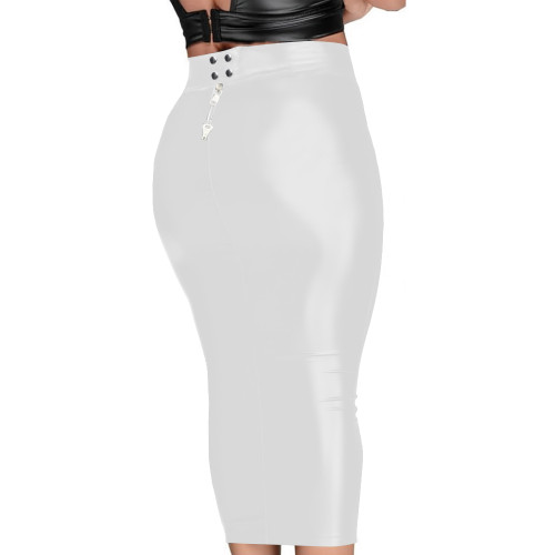 PU Matte Leather Lockable Midi Pencil Skirts Sissy High-Waisted Back Zipper Bodycon Skirts Club Party Sexy Skinny Mermaid Skirts