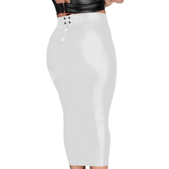 PU Matte Leather Lockable Midi Pencil Skirts Sissy High-Waisted Back Zipper Bodycon Skirts Club Party Sexy Skinny Mermaid Skirts
