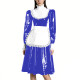 Sissy Vinyl PVC Leather Long Sleeves Maid Dress Lace Trim A-line Vintage Knee-lengh Maid Dress Maidservant Cosplay Maid Uniforms