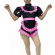 Lockable Ruffle Puff Sleeve PVC Shiny Maid Bodysuit with Apron Halloween Party Cosplay Costume Zipper Crotch Romper Maid Outfits