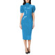 Fashion Chic PVC Glossy Leather Knee-length Dresses for Womens Sexy Nightclub Party Short Sleeve Gown Full Zipper Back Dresses