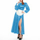 Lockable Shiny Long-Sleeve Maid Pleated Dress Outfits Wetlook PVC Leather High Slit Party Apron Maid Uniforms Halloween Roleplay