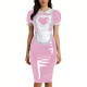 Womens Sweet Heart Apron Slim Maid Dresses Short Sleeve PVC Shiny Leather Lace Trim Servant Dress Sets Party Rolepaly Outfits