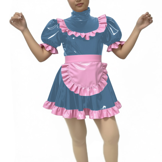 Sweet Cute Lolita Dress Maid Outfit 2026 New artificial leather Kawaii Bowknot Short Sleeve Girl Princess Lolita Dress + Apron