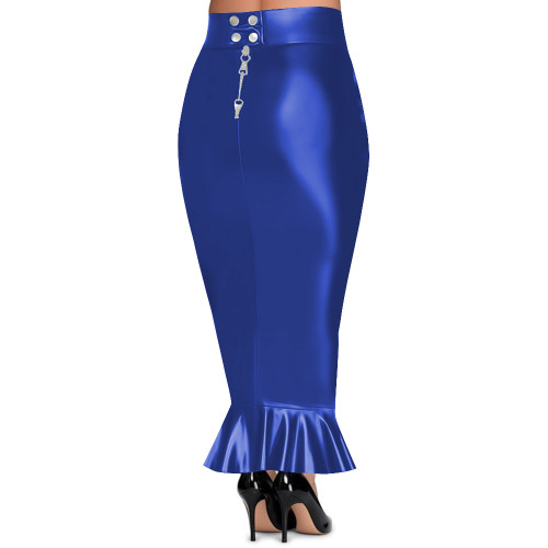Plus Size Women's High Waist Long Hobble Skirt Lockable Zipper PU Leather Bodycon Mermaid Skirt Sissy Club Party Tight Skirts