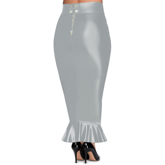 Plus Size Women's High Waist Long Hobble Skirt Lockable Zipper PU Leather Bodycon Mermaid Skirt Sissy Club Party Tight Skirts