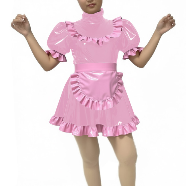 Sweet Cute Lolita Dress Maid Outfit 2026 New artificial leather Kawaii Bowknot Short Sleeve Girl Princess Lolita Dress + Apron