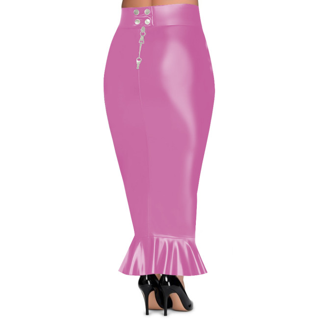 Plus Size Women's High Waist Long Hobble Skirt Lockable Zipper PU Leather Bodycon Mermaid Skirt Sissy Club Party Tight Skirts