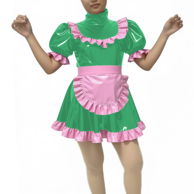 Sweet Cute Lolita Dress Maid Outfit 2026 New artificial leather Kawaii Bowknot Short Sleeve Girl Princess Lolita Dress + Apron