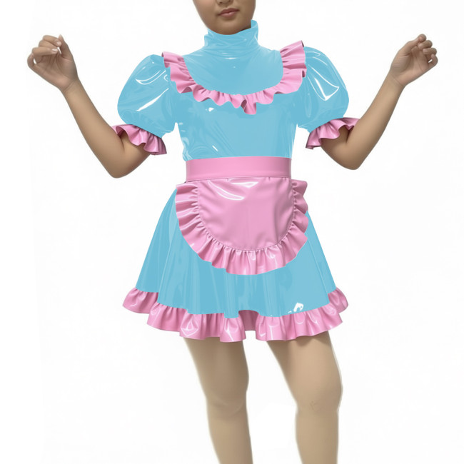 Sweet Cute Lolita Dress Maid Outfit 2026 New artificial leather Kawaii Bowknot Short Sleeve Girl Princess Lolita Dress + Apron