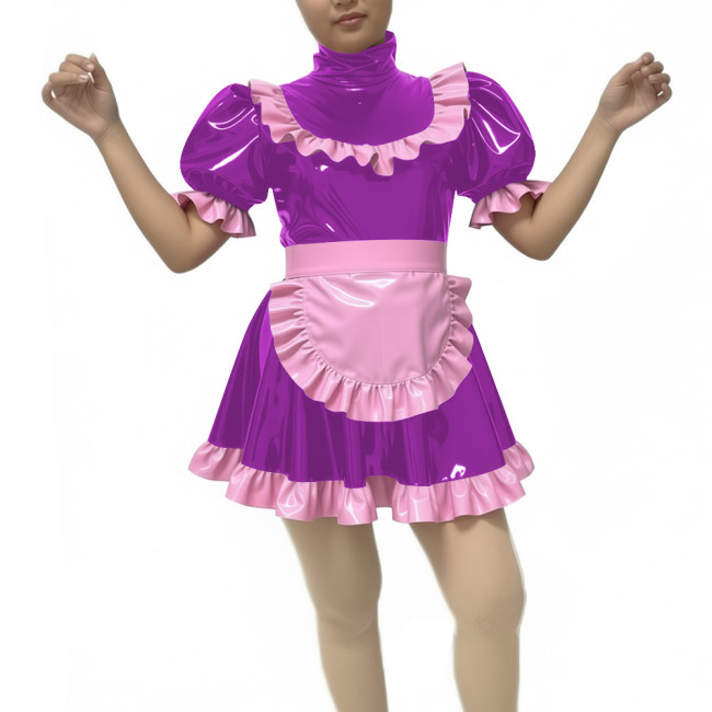 Sweet Cute Lolita Dress Maid Outfit 2026 New artificial leather Kawaii Bowknot Short Sleeve Girl Princess Lolita Dress + Apron