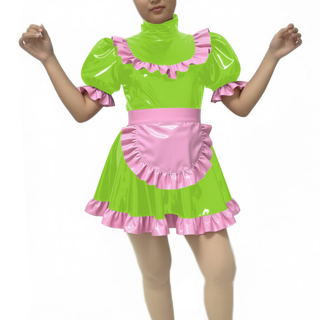Sweet Cute Lolita Dress Maid Outfit 2026 New artificial leather Kawaii Bowknot Short Sleeve Girl Princess Lolita Dress + Apron