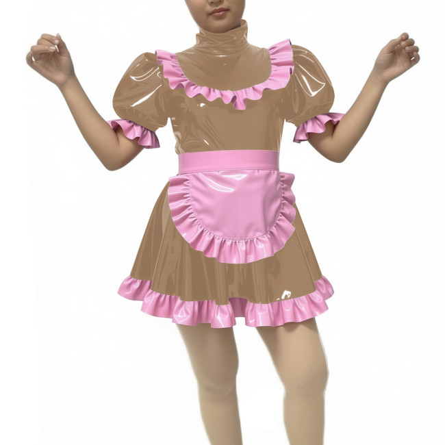 Sweet Cute Lolita Dress Maid Outfit 2026 New artificial leather Kawaii Bowknot Short Sleeve Girl Princess Lolita Dress + Apron