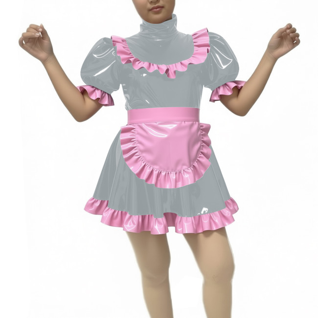 Sweet Cute Lolita Dress Maid Outfit 2026 New artificial leather Kawaii Bowknot Short Sleeve Girl Princess Lolita Dress + Apron