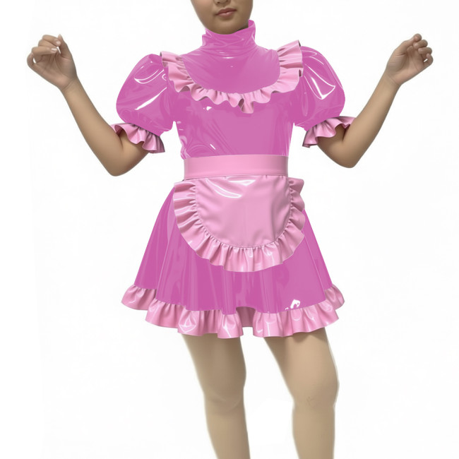 Sweet Cute Lolita Dress Maid Outfit 2026 New artificial leather Kawaii Bowknot Short Sleeve Girl Princess Lolita Dress + Apron