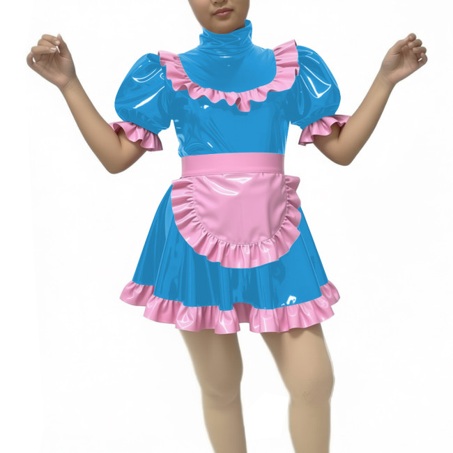 Sweet Cute Lolita Dress Maid Outfit 2026 New artificial leather Kawaii Bowknot Short Sleeve Girl Princess Lolita Dress + Apron