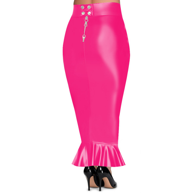 Plus Size Women's High Waist Long Hobble Skirt Lockable Zipper PU Leather Bodycon Mermaid Skirt Sissy Club Party Tight Skirts