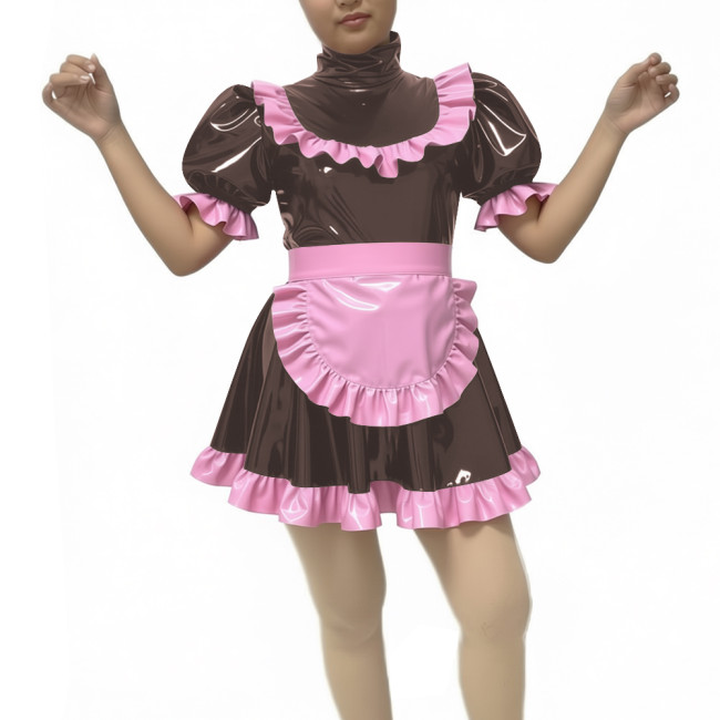 Sweet Cute Lolita Dress Maid Outfit 2026 New artificial leather Kawaii Bowknot Short Sleeve Girl Princess Lolita Dress + Apron