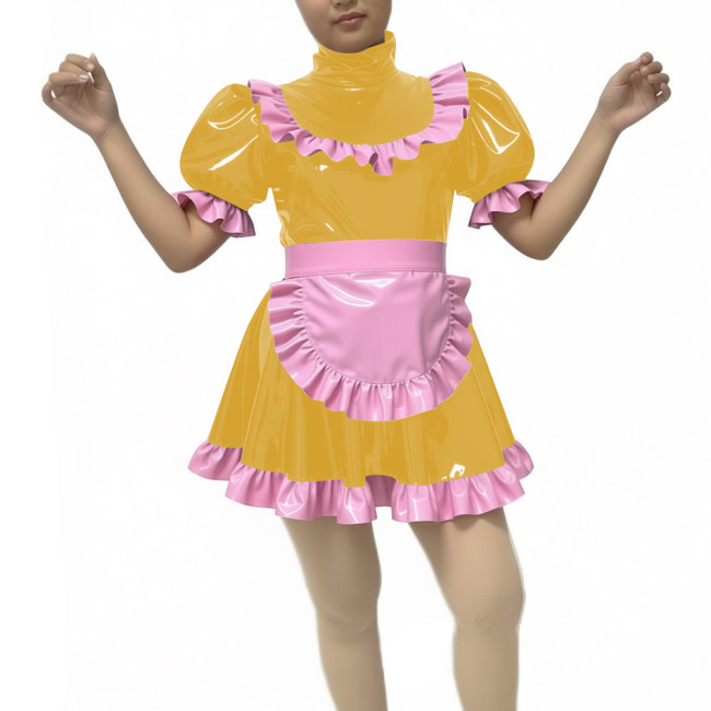 Sweet Cute Lolita Dress Maid Outfit 2026 New artificial leather Kawaii Bowknot Short Sleeve Girl Princess Lolita Dress + Apron