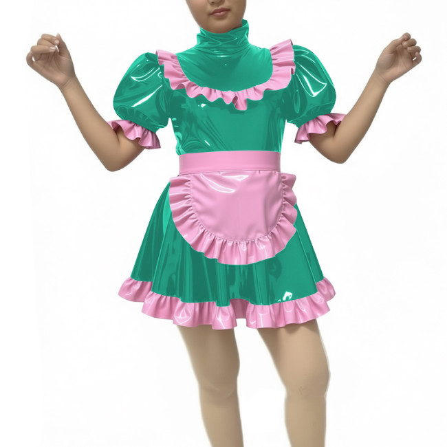 Sweet Cute Lolita Dress Maid Outfit 2026 New artificial leather Kawaii Bowknot Short Sleeve Girl Princess Lolita Dress + Apron