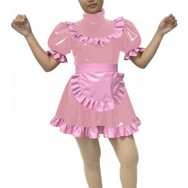 Sweet Cute Lolita Dress Maid Outfit 2026 New artificial leather Kawaii Bowknot Short Sleeve Girl Princess Lolita Dress + Apron