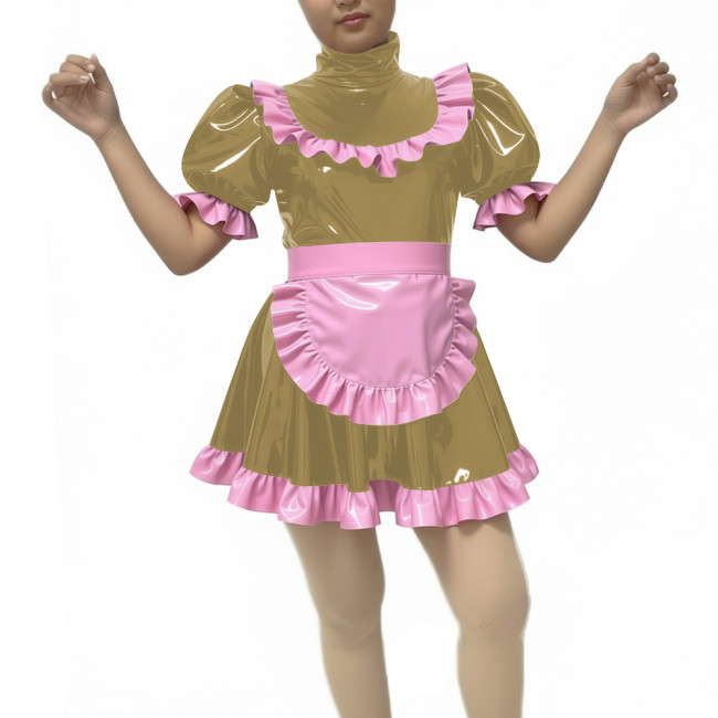 Sweet Cute Lolita Dress Maid Outfit 2026 New artificial leather Kawaii Bowknot Short Sleeve Girl Princess Lolita Dress + Apron