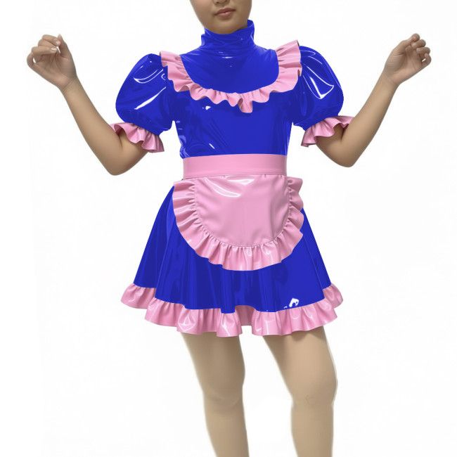 Sweet Cute Lolita Dress Maid Outfit 2026 New artificial leather Kawaii Bowknot Short Sleeve Girl Princess Lolita Dress + Apron