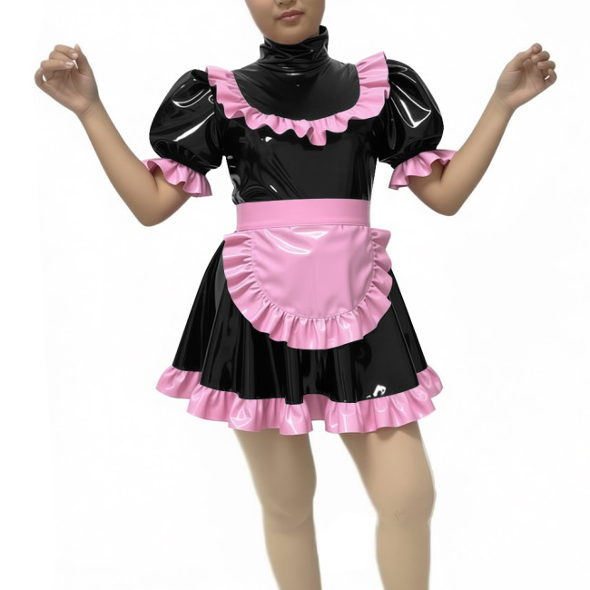Sweet Cute Lolita Dress Maid Outfit 2026 New artificial leather Kawaii Bowknot Short Sleeve Girl Princess Lolita Dress + Apron