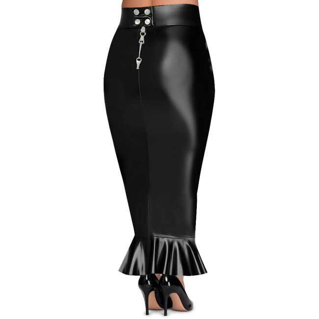 Plus Size Women's High Waist Long Hobble Skirt Lockable Zipper PU Leather Bodycon Mermaid Skirt Sissy Club Party Tight Skirts