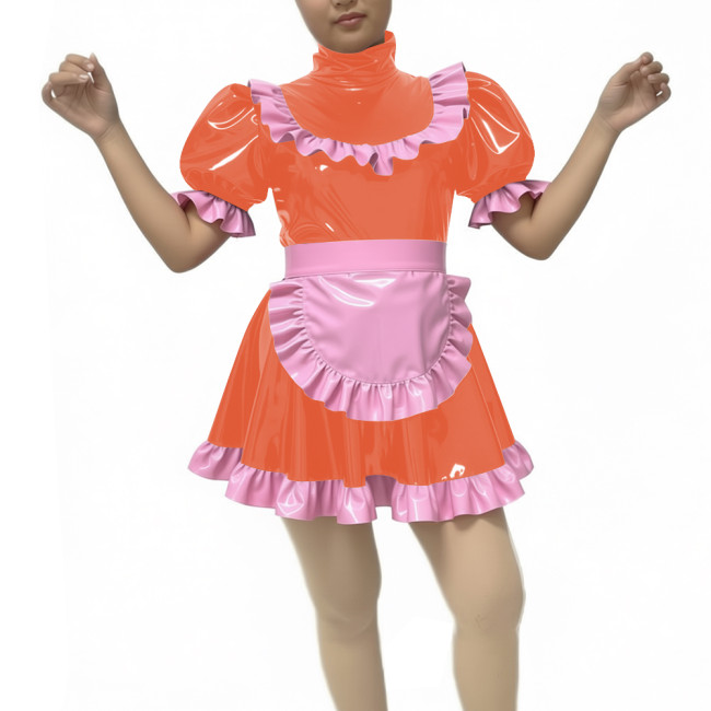 Sweet Cute Lolita Dress Maid Outfit 2026 New artificial leather Kawaii Bowknot Short Sleeve Girl Princess Lolita Dress + Apron