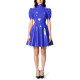 Womens High Neck PVC Shiny Mini Flared Skater Dress Glossy Patent Leather A-line Party Dress for Evening Party Clubwear Female