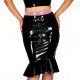 Womens PVC Shiny Leather Mermaid Skirt High Waist Buckle Ruffled Hem Knee-length Bodycon Pencil Skirt for Clubwear Fetish Outfit