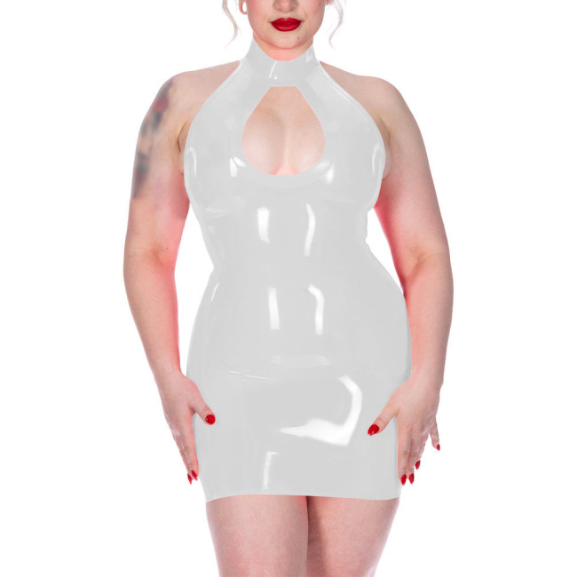 Plus Size Shiny Halter Collar Mini Dress for Womens Sexy Sleeveless Backless Skinny Club Dress Hotties Hollow Party Gown Vestido