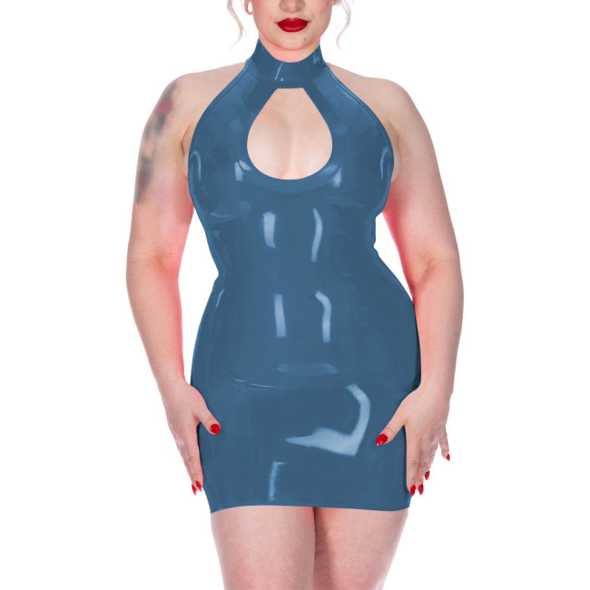 Plus Size Shiny Halter Collar Mini Dress for Womens Sexy Sleeveless Backless Skinny Club Dress Hotties Hollow Party Gown Vestido