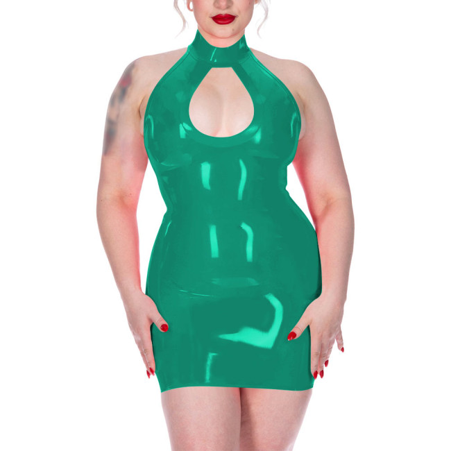 Plus Size Shiny Halter Collar Mini Dress for Womens Sexy Sleeveless Backless Skinny Club Dress Hotties Hollow Party Gown Vestido