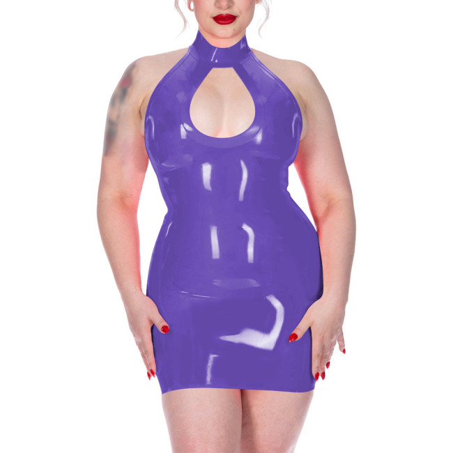 Plus Size Shiny Halter Collar Mini Dress for Womens Sexy Sleeveless Backless Skinny Club Dress Hotties Hollow Party Gown Vestido