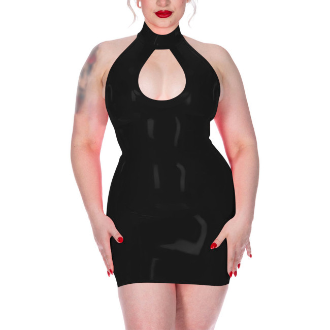 Plus Size Shiny Halter Collar Mini Dress for Womens Sexy Sleeveless Backless Skinny Club Dress Hotties Hollow Party Gown Vestido