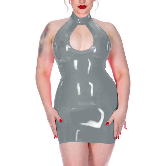 Plus Size Shiny Halter Collar Mini Dress for Womens Sexy Sleeveless Backless Skinny Club Dress Hotties Hollow Party Gown Vestido